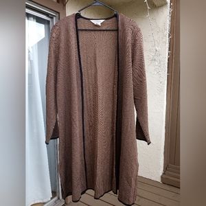 Misook Chevron Long Cardigan Open Front Brown Black XL